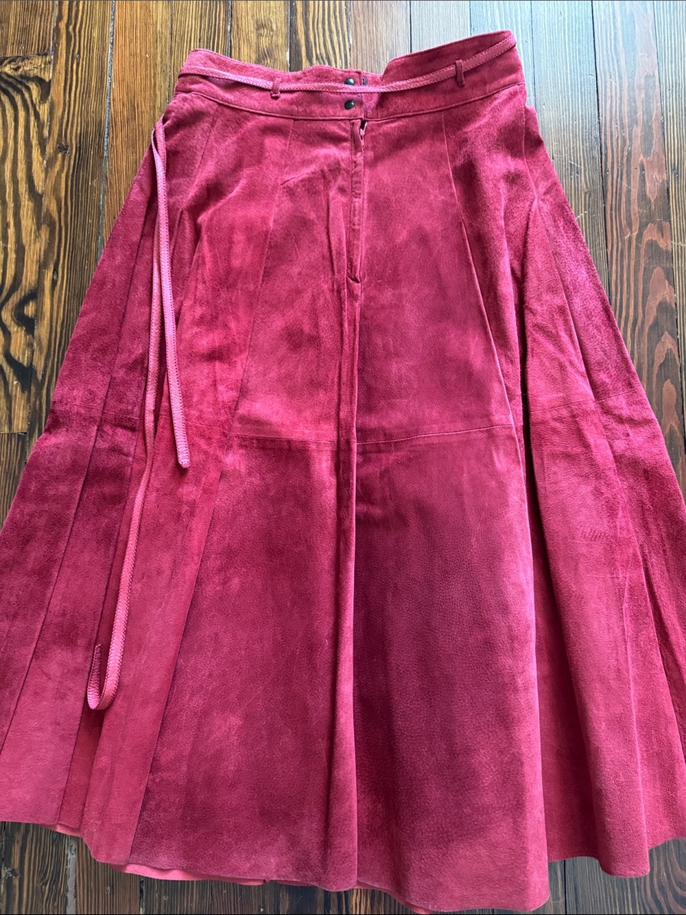 Saks Fifth Avenue cranberry Suede A-Line Skirt